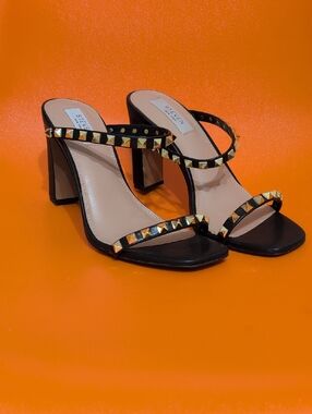 Studded Black Block Heel Sandals